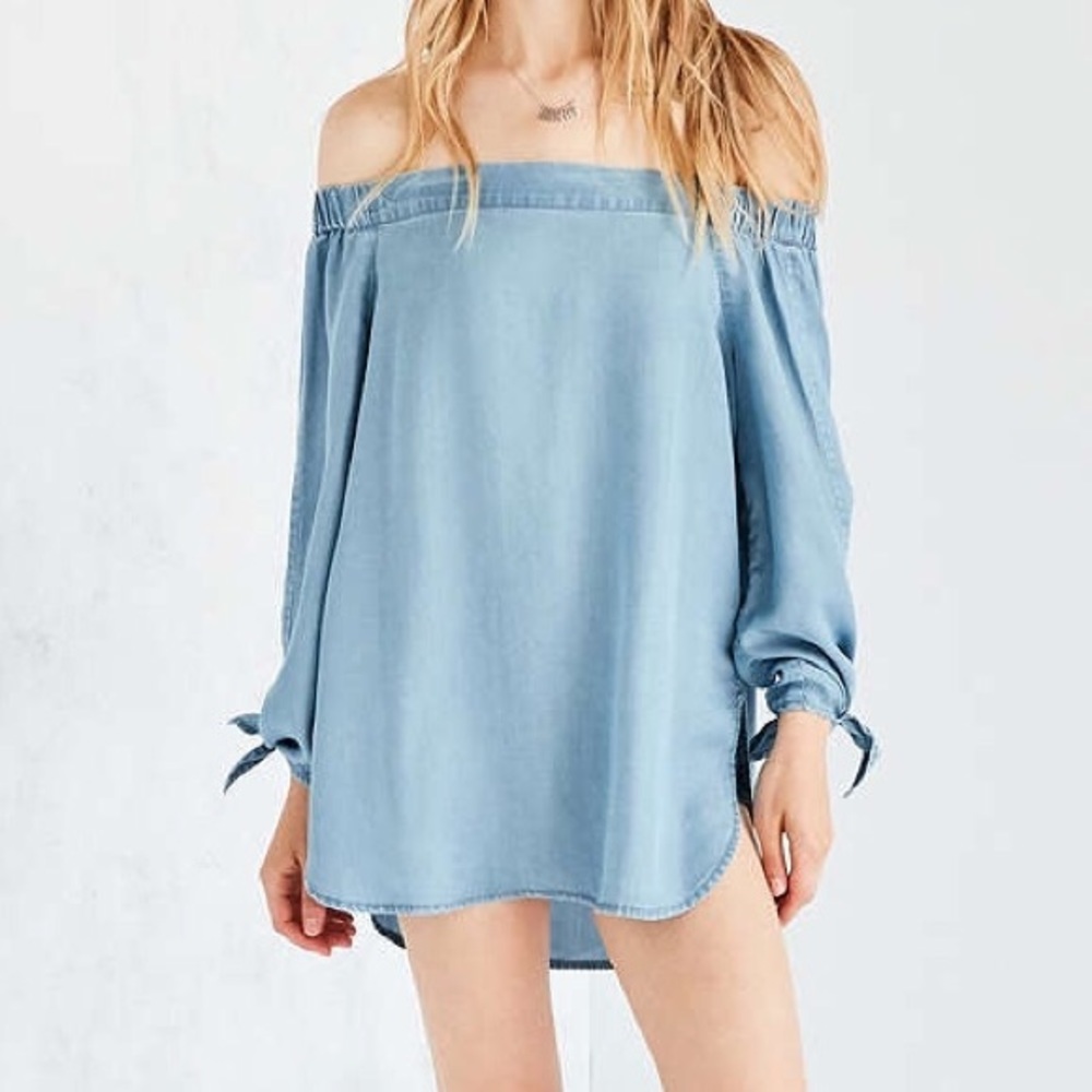 BDG blue denim long sleeve top with ties size M